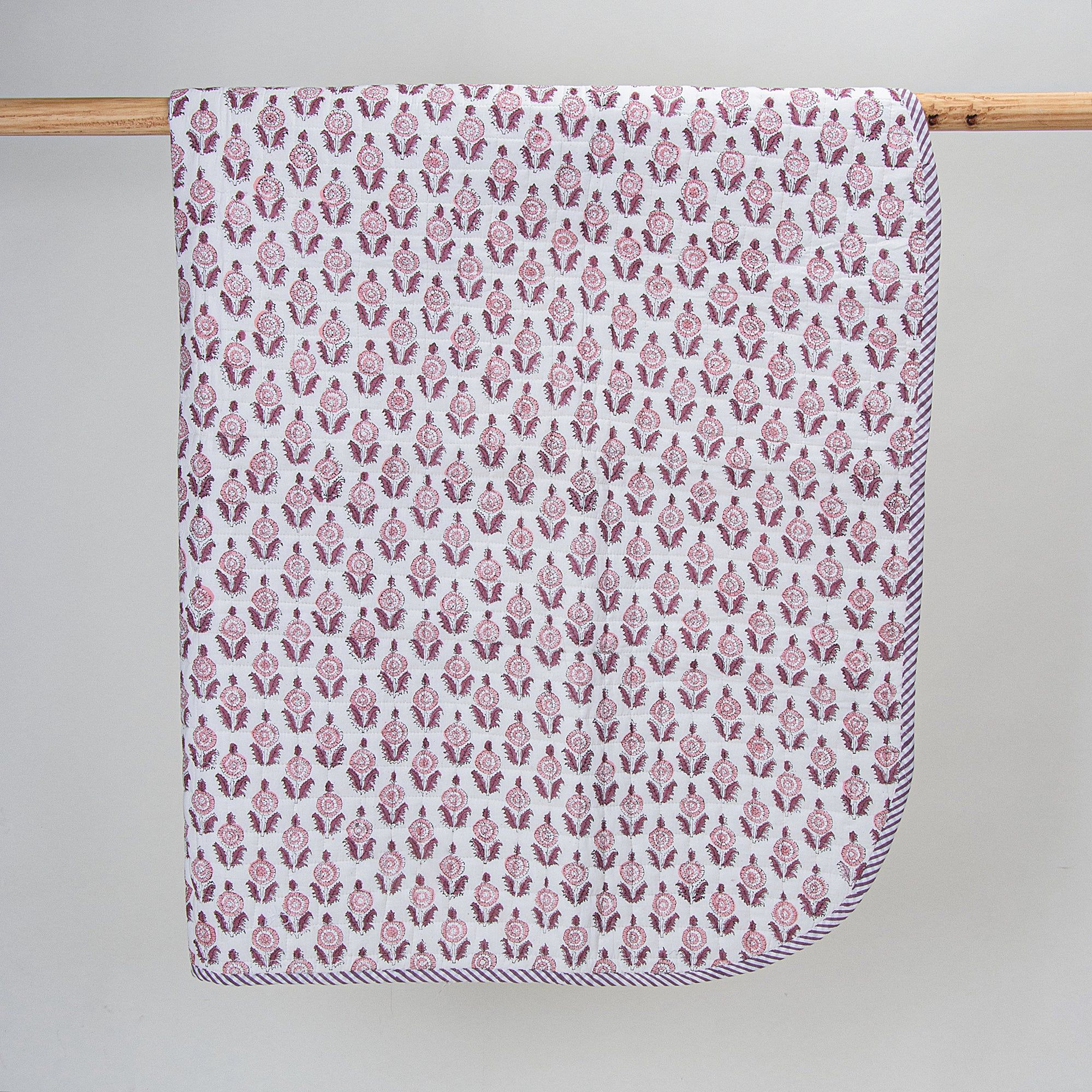 Pure Organic Cotton Red Floral Printed Baby Quilts Blankets 118